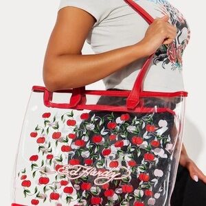 Ed Hardy Red Cherry Print Tote Bag